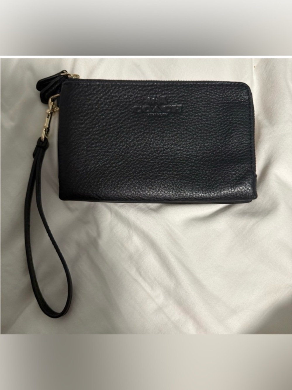 Coach Double Zip Wristlet Black soft pebbled Leather! Like New! - Picture 1 of 11